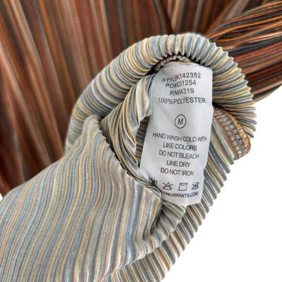 Cyrus Striped Plisse Long Sleeve Keyhole Top Brown/Orange Size Medium NWT Y2K - Picture 4 of 6